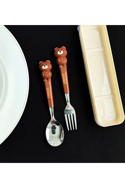 gifttime Cute Animal Teddy Bear Fork Spoon Set for Kids