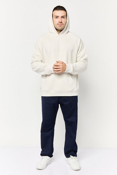 Algspar Men Brand Logo Long Sleeve Hoodie, Cream