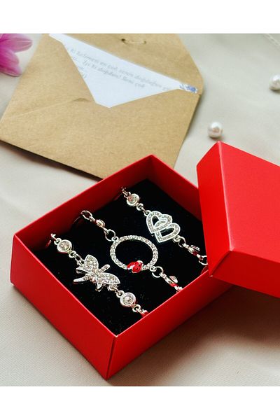 Bonicce Set of 3 Women's Bracelet Ladybug Butterfly Double Heart