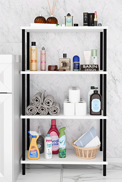 BARIN DESIGN Çevir Kur Kolay Kurulum 4 Katlı Banyo Rafı | Metal Gövdeli Çok Amaçlı Organizer Stand Banyo Dolabı