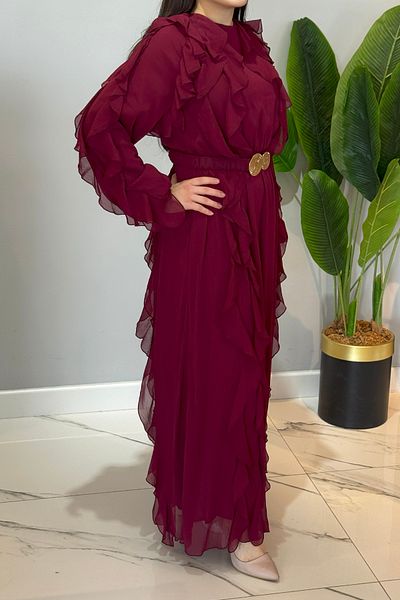 Missemramiss Special Ruffle Dress 4807 Claret Red