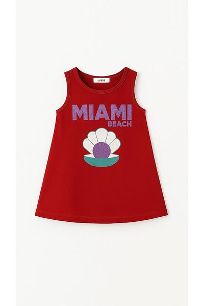 LUESS Girl's 100% Cotton Printed Dress - Claret Red (3-4 Years - 8-9 Years)