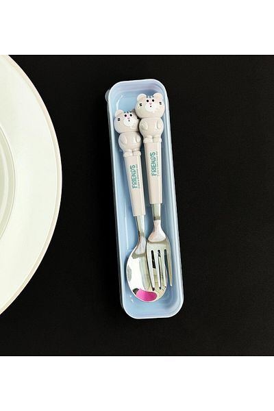 gifttime Cute Animal Cat Fork Spoon Set for Kids