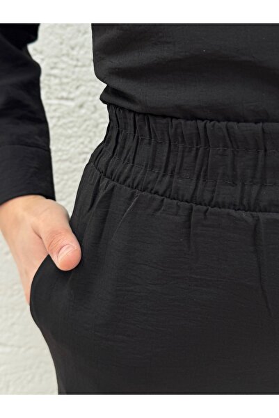 Ebrar Store İdil Strawberry Fabric Mini Buttoned Pants Suit-Zi̇2186 Black