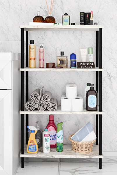 BARIN DESIGN Çevir Kur Kolay Kurulum 4 Katlı Banyo Rafı | Metal Gövdeli Çok Amaçlı Organizer Stand Banyo Dolabı