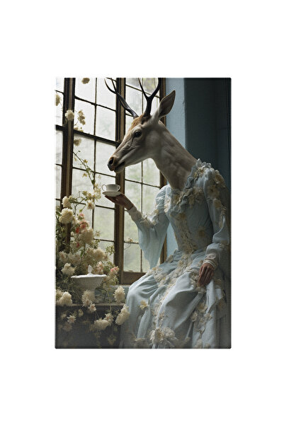 StoryGift Romania Tablou Canvas: Interpretarea Modernismului cu Eleganță Florală Brutală Cerbul în Rochie Pictura