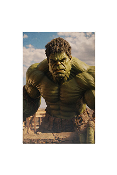 StoryGift Romania Tablou Canvas: Marele Hulk Omul Verde cu Brate Mari si Chipul Fioros cu Parul Saten langa Zid