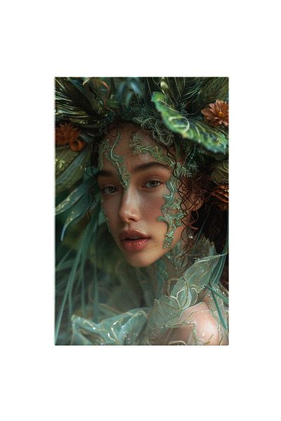 StoryGift Romania Canvas Painting Beautiful Young Girl with Green-Blue Hat and Accessories on Her Face in Dress with