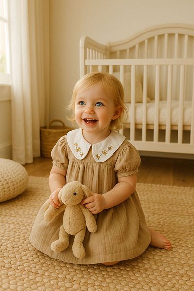 FYONCH Baby Collar Embroidered Muslin Dress