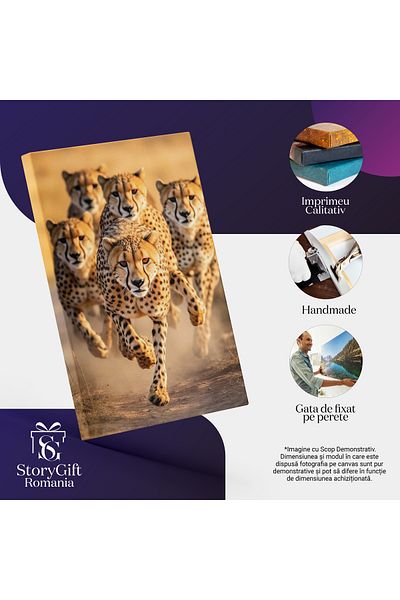 StoryGift Romania Tablou Canvas: Grup De Gheparzi Care Alearga - Viteza Salbaticie Pictura Digitala