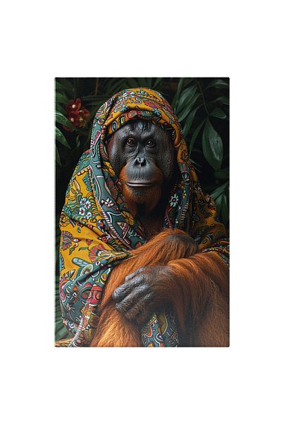 StoryGift Romania Tablou Canvas Bunica Maimuta cu Ochii Caprui si Parul Portocaliu cu Esarfa Portocalie si Model