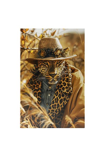 StoryGift Romania Canvas Print Leopard Disguised for Hunting with Coat and Hat - Hat Decorated with Flowers
