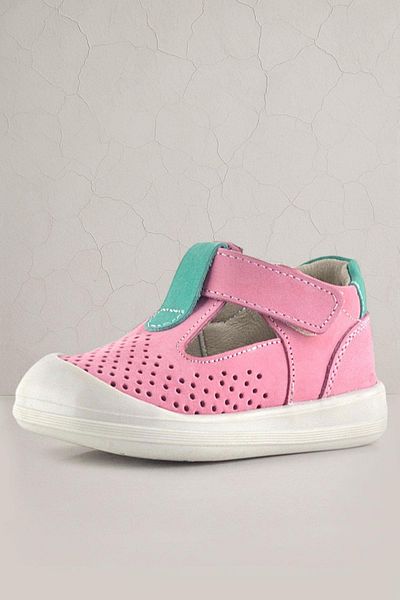 Rakerplus Shaun Genuine Leather Pink Green Velcro Anatomical Baby Sandals