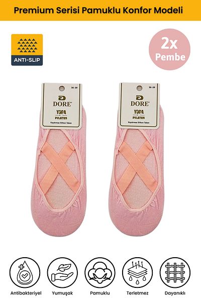 Dore Original Women's 2 Pairs Anti-Slip Sole Pilates Yoga Dance Ballet Plates Anti-Slip Socks - Standard Size