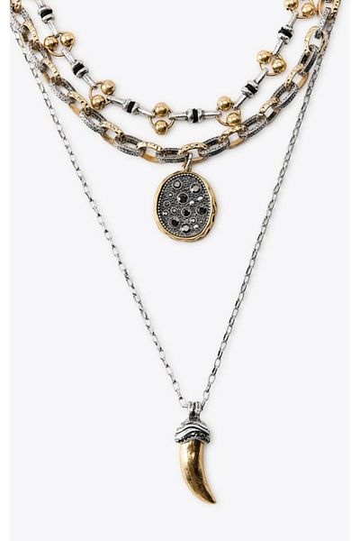 lysiaaccessory Zr Model Shiny Stone Horn Charm Necklace