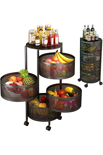 Cady One 4-Tier Revolving Kitchen Organizer, Metal Round Kitchen Storage Rack