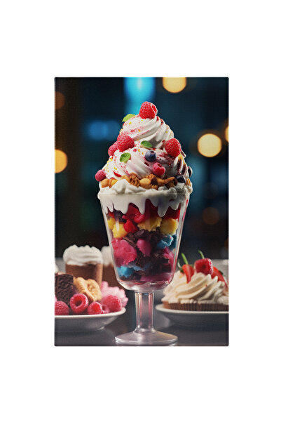 StoryGift Romania Tablou Canvas: Desertul Pasional Bucati de Ciocolata Asezate in Pahar cu Fructe, Inghetata si