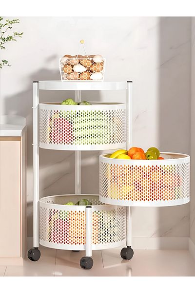Cady One 3-Tier Revolving Kitchen Organizer, Metal Round Kitchen Storage Rack