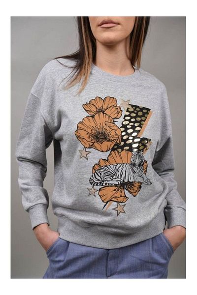 Y TWO WOMEN GENEVA TIGER PRINT SPORTS SWEATSHIRT ONE SIZE Gold
