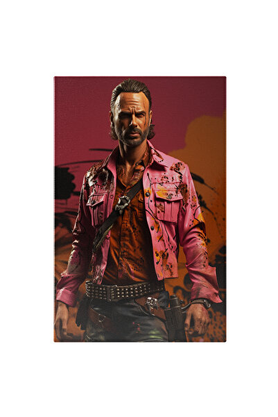 StoryGift Romania Tablou Canvas: portret barbat cu geaca de piele roz zgariat lovit sange luptator film sf par lu