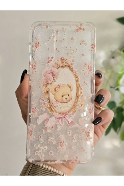 Magic Ring Xiaomi Redmi 13C Uyumlu Sevimli Ayıcık ve Çiçek Desenli Şeffaf Tel...