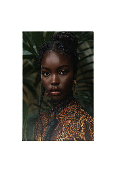 StoryGift Romania Tablou Canvas Negresa Doamna in Camasa Leopard cu Cravata N...