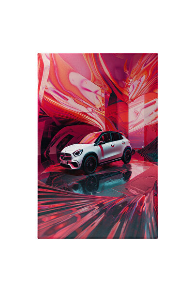 StoryGift Romania Tablou Canvas SUV alb Mercedes -reflexie fundal rosu cu roz...