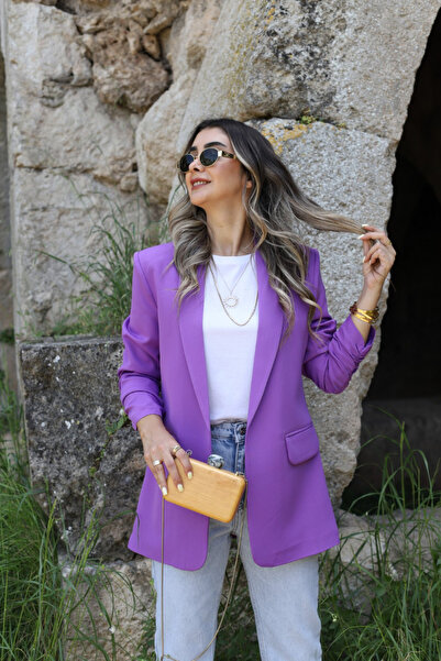 bytugcekaya Purple Sleeve Gather Detail Blazer