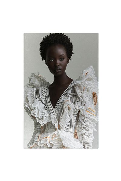 StoryGift Romania Canvas Print Collarbones exposed by the model's white dress - Lace ruffles, Pi