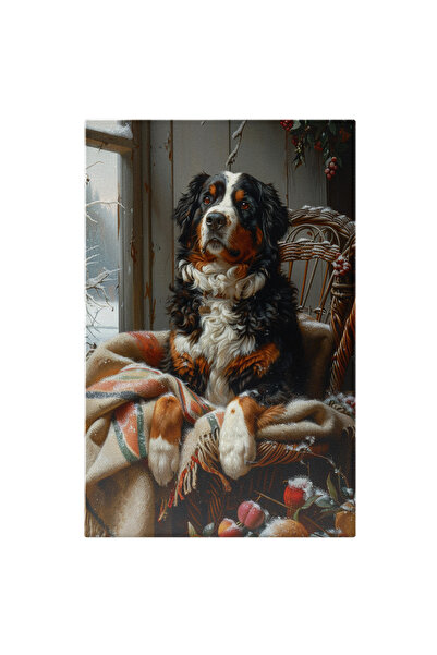 StoryGift Romania Tablou Canvas Peisaj de Iarna, un Catel cu Blana Alba-Neagr...