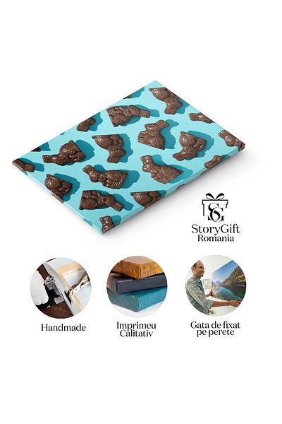 StoryGift Romania Tablou Canvas: Simboluri De Paste - Iepurasi Pe Un Fundal Albastru, Intr-un Design Repetitiv Si