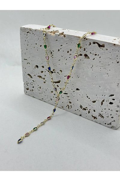 lysiaaccessory Colorful Drop Model Zircon Stone Y Model Pendant Necklace