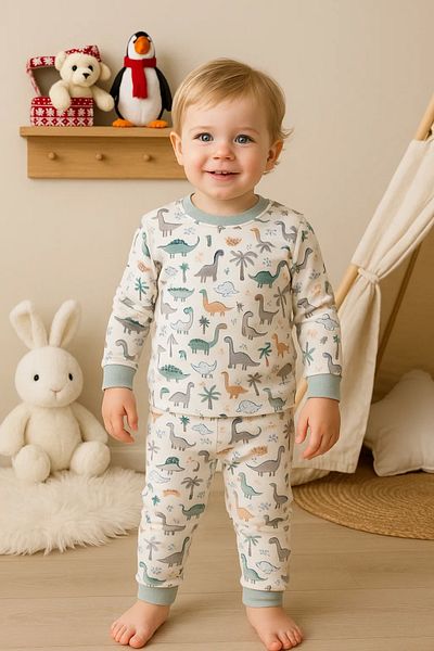 Babydonat Dinosaur Patterned Baby Boy Tracksuit Set 100% Cotton