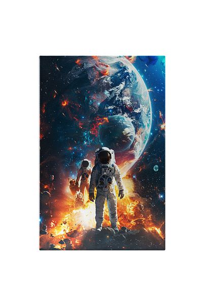 StoryGift Romania Canvas Print Team of Astronauts in White Suits in Space Near an Explosion and Planes