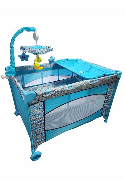 BabyCara Multi-Purpose Nursery Playpen Foldable Cot And Diaper Changer Baby Bed Hanging Toys Carry Bag 110x70