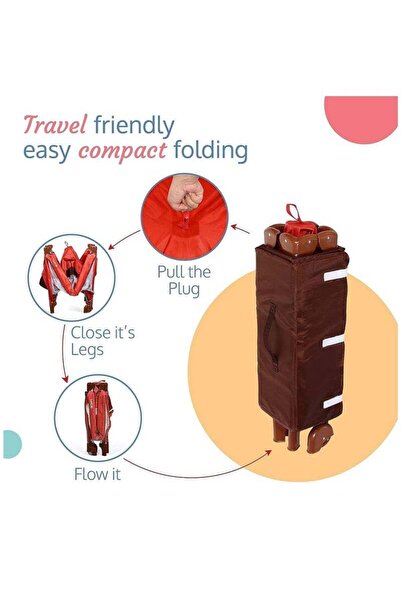 BabyCara Portable Baby Bed Travel Cot And Playpen - Quick Foldable with Carrying Bag 120x60cm Brown/Grey
