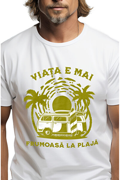 StoryGift Romania Tricou Barbati Viata E Mai Frumoasa La Plaja Vacanta Carava...