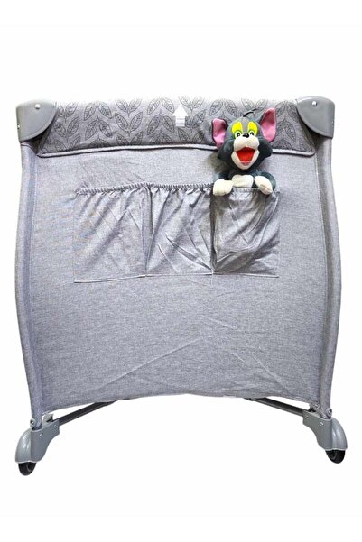 BabyCara Playpen Cot Quick Foldable Baby Bed 2 Height With Zipper Door And Carrying Bag 120x60 Light Grey