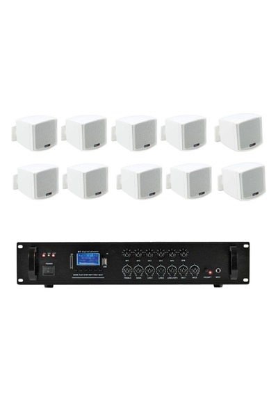 Audiosat Sistem audio multizona 10 boxe albe, bluetooth, USB, FM