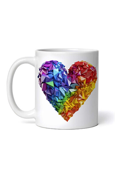 OEM Personalized white mug, Rainbow Heart Polygonal, INOVATIX®. 330ml