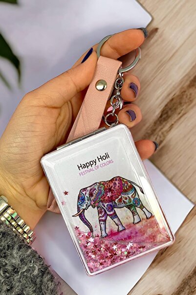 TAKIŞTIR Mixed Color Elephant Figured Glitter Detailed Pocket Mirror/ Keychain