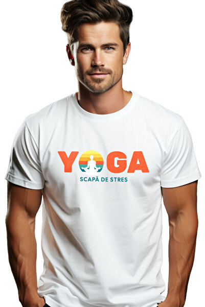 StoryGift Romania Tricou Barbati Yoga Scapa De Stres Om In Pozitie De Yoga Cu...