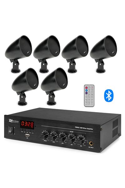 Audiosat Sistem audio exterior terasa si gradina, 6 boxe negre, Bluetooth, USB