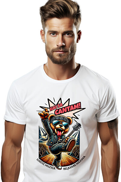 StoryGift Romania Tricou Barbati Urs Pe Scena Hai Sa Cantam Iubesc Muzica, Pe...