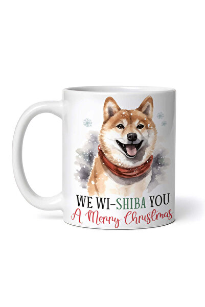 OEM Cană albă personalizată, Crăciun fericit, Shiba, INOVATIX®. 330 ml