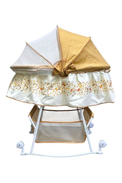 BabyCara Rocking Baby Cradle with Mosquito net and Storage Basket Lock Function for 0-12 Months