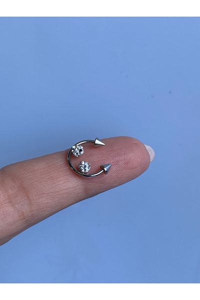 kurukafagift Unisex Steel Smiley Two Prong Piercing Helix Tragus Cartilage Silver Color 10 mm