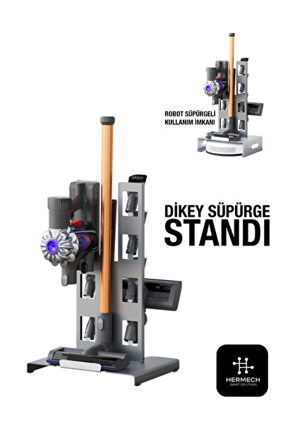 hermech Dyson Philips Bosch serileri ile Uyumlu Dikey SÜPÜRGE STANDI - EXTRA Robot süpürge yuvalı -