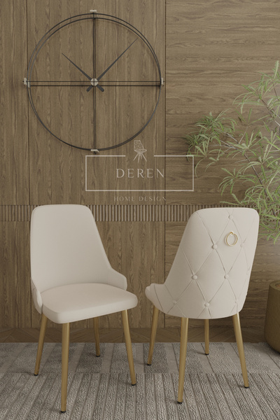 DEREN HOME Rio Gold Serisi 80x130 Mdf Masa 4 Adet Metal Ayaklı Silinebilir Kumaş Krem