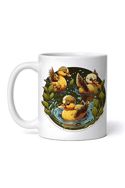 OEM Cană albă personalizată, Trei rățuște pe lac, INOVATIX®. 330ml